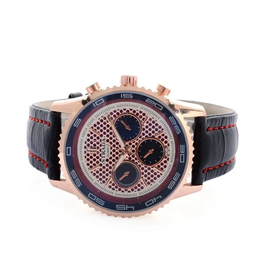 STRADA RG Watch Faux Leather Band Black